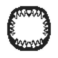 Pixel art mouth with sharp teeth digital monster jaws, open bite retro 8 bit icon, horror fantasy creature vector