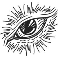 Mystical eye illustration with radiating lines black and white hand drawn symbol, abstract vision and enlightenment concept vector