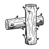Stacked wooden logs in cross pattern hand drawn tree trunks for forestry, carpentry, building materials, natural wood texture vector