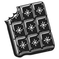 vintage bitten chocolate bar illustration with snowflake patterns in black and white, sweet dessert concept vector