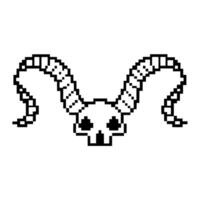 Pixel art ram skull with curved horns black and white retro gaming inspired illustration, digital minimalism, fantasy symbol vector