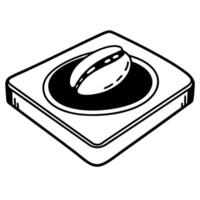 monochrome nut on square plate illustration minimalistic line art simple black and white design vector
