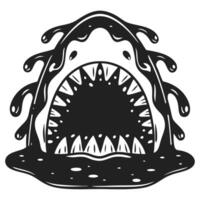 Fierce open shark mouth with sharp teeth, aggressive predator illustration, ocean danger, marine wildlife attack symbol vector