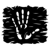 Grunge handprint silhouette with torn rough edges black and white textured palm mark, distressed artistic symbol vector