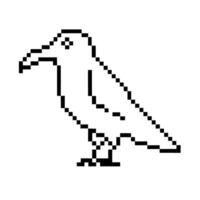 Pixelated black and white bird illustration simple 8 bit animal graphic, retro digital crow or raven silhouette on white background vector