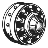 Monochrome mechanical gear with intricate details industrial machinery component, engineering precision design vector