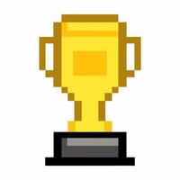 Pixel Art Golden Trophy Icon on White Background Symbolizing Achievement and Success vector