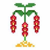 Pixel art flower retro digital blooming plant with falling blocks, vibrant colors on white background vector