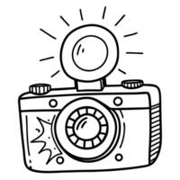 Retro camera illustration with flash vintage line art design nostalgic concept vector