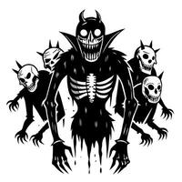 Monstrous dark figures with skull faces and horns in eerie silhouette vector