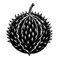 Black and white illustration of a durian fruit with detailed spikes vector
