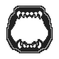 Pixel art monster mouth with sharp teeth and fangs open jaw, retro digital for gaming, fantasy creatures, horror vector