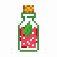 pixel art potion bottle with cork and leaf design retro 8 bit game item, vibrant colors vector
