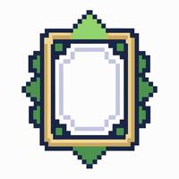 Pixel Art Decorative Frame with Green and Gold Ornate Design on White Background vector