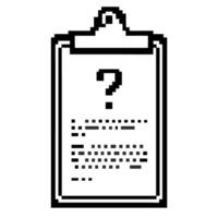mystery clipboard icon with question mark, pixel art retro digital illustration vector