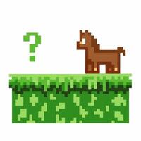 Pixelated horse and question mark on grass platform vector