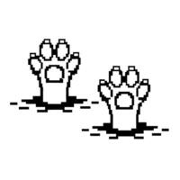 Pixel art animal paw prints, black and white outline cute simple design, icon, playful minimal retro vector