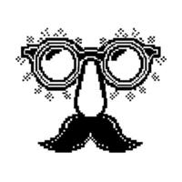 pixel art disguise glasses, nose, mustache in monochrome retro geek humor, nostalgic design vector