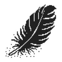 Black pixel art feather isolated on white minimalist retro digital icon depicting lightweight softness and nature vector