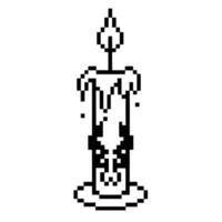 pixel art candle with melting wax on holder, minimalist retro design vector