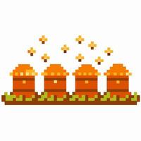 Pixel art mushrooms with sparkling stars, retro 8 bit style, vibrant fantasy gaming design vector