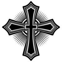 Intricate Black and White Cross Design with Radiant Lines vector