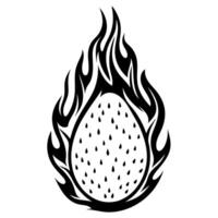 Fiery drop flame design, stylized teardrop with dynamic flame patterns, black and white illustration vector