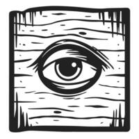 Surreal wooden square with human eye, abstract artistic design rough wood texture, rustic mysterious surrealism concept illustration vector