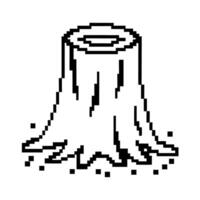 Pixel tree stump illustration with roots and scattered wood chips minimalist black and white retro block art vector