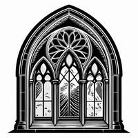 Stained Glass Gothic Arch Window Intricate Black and White Design vector