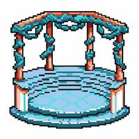 Pixel art gazebo with ivy covered columns, vintage digital game structure vector