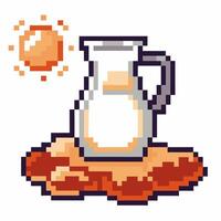 Pixel art milk jug under the sun bright, simple design with retro game vector