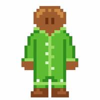 Pixelated character in green pajamas, retro 8 bit art vector