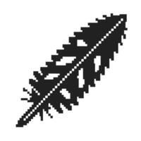Pixelated black feather isolated on white background simple vintage digital art style, retro minimalistic icon illustration vector