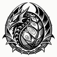 Intricate Black and White Dragon in Yin Yang Design with Tribal Patterns vector