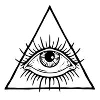 All seeing eye in triangle symbol of insight and mystery intricate black and white design vector