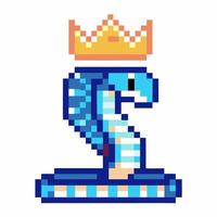 Pixel art blue snake with royal crown, digital retro style, game inspired creature vector
