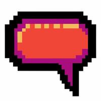 Retro pixel art speech bubble colorful digital chat icon, 8 bit graphic element, text message, communication concept vector
