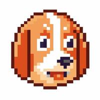 pixel art dog face retro canine portrait, smiling expression, brown and white fur, 8 bit design vector