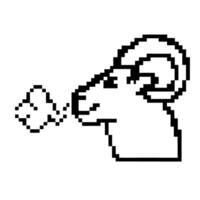 Pixel art ram icon facing left retro minimalist sheep with horns, digital animal mascot, 8 bit outline illustration vector