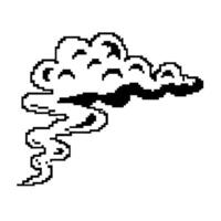Pixel cloud with swirling vapor lines simple black and white digital drawing, minimalistic weather concept, retro icon vector