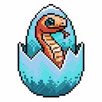 Pixel art snake hatching from egg colorful digital creature in retro game vector