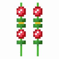 Pixel art skewered red kandinsky candies with green stick base vector