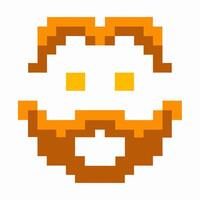 Pixelated beard emoji icon with orange details and neutral expression vector