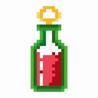 pixel art potion bottle with red liquid and golden stopper, retro gaming icon, 8 bit fantasy elixir vector