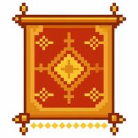 Pixel Art Tapestry Geometric Red and Gold Pattern Design vector