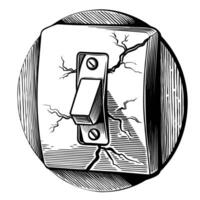 Vintage broken light switch illustration with cracks and wood texture vector