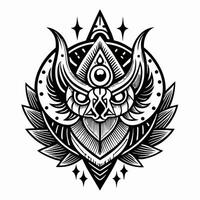 Intricate Black and White Geometric Owl Illustration with Mystical Elements vector
