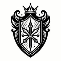 Elegant Black and White Heraldic Crest with Crown and Shield Design vector