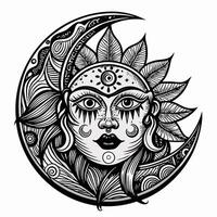 Intricate Sun and Moon Illustration Mystical Celestial Design with Floral Elements vector